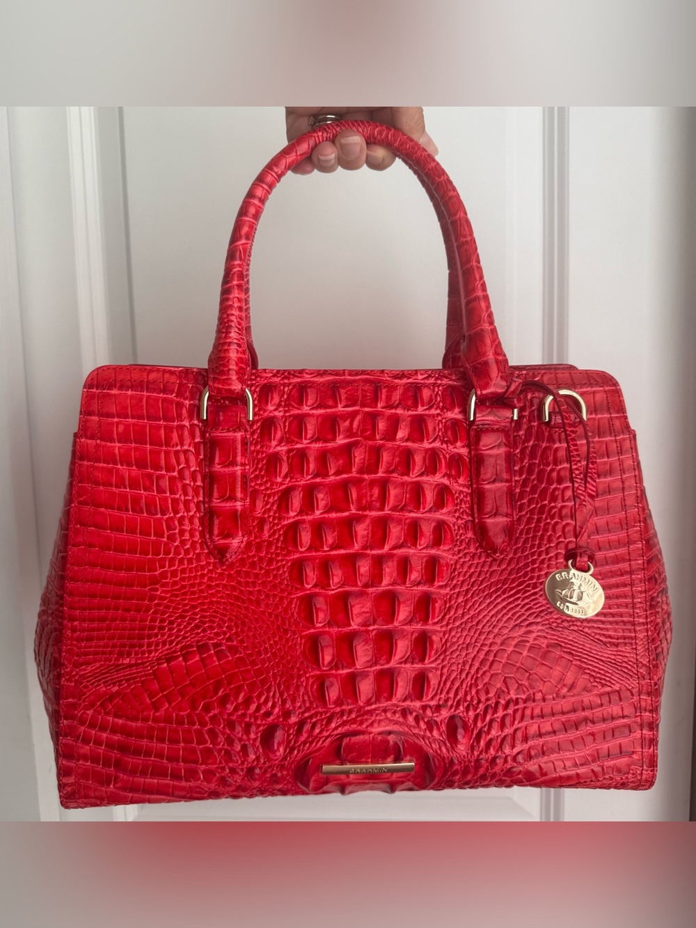 Brahmin Small Finley Satchel Sriracha Red Melbourne Leather - Picture 9 of 9